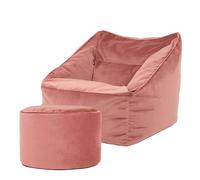 icon Natalia Velvet Adults Bean Bag Armchair & Pouffe, Ready Filled Large Beanbag & Footstool Dusk Pink in Light Pink ICON Light Pink