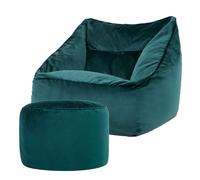 icon Natalia Velvet Adults Bean Bag Armchair & Pouffe, Ready Filled Large Beanbag & Footstool Dusk Pink in Teal ICON Teal