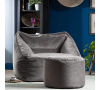 icon Natalia Velvet Adults Bean Bag Armchair & Pouffe, Ready Filled Large Beanbag & Footstool Dusk Pink in Charcoal ICON Charcoal