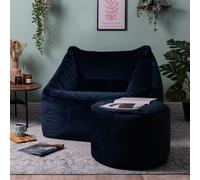 icon Natalia Velvet Adults Bean Bag Armchair & Pouffe, Ready Filled Large Beanbag & Footstool Dusk Pink in Dark Blue ICON Dark Blue