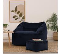 icon Natalia Velvet Adults Bean Bag Armchair & Pouffe, Ready Filled Large Beanbag & Footstool Olive Green in Dark Blue ICON Dark Blue