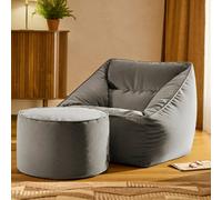 Icon Natalia Velvet Armchair And Milano Round Footstool Bean Bag, Charcoal