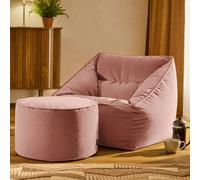 Icon Natalia Velvet Armchair And Milano Round Footstool Bean Bag, Pink