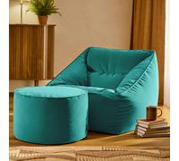 Icon Natalia Velvet Armchair And Milano Round Footstool Bean Bag, Teal