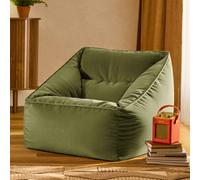 Icon Natalia Velvet Adults Bean Bag Armchair, Ready Filled Large Beanbag Olive Green