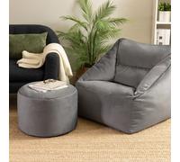 icon Natalia Velvet Lounge Chair Bean Bag and Pouffe, Charcoal Grey, Giant Bean Bag Velvet Chair, Large Bean Bags for Adult with Filling Included,