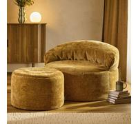 Icon Orb Accent Chair And Milano Round Footstool Chenille, Honey Gold