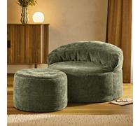 Icon Orb Accent Chair And Milano Round Footstool Chenille, Olive