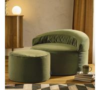 Icon Orb Accent Chair And Milano Round Footstool Matt Velvet, Olive