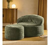 Icon Orb Accent Chair And Milano Round Footstool Chenille, Olive