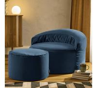 Icon Orb Accent Chair And Milano Round Footstool Matt Velvet, Ink Navy