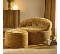 icon Orb Chenille Accent Chair & Milano Round Footstool in Gold ICON Gold