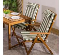 icon Outdoor High Back Seat Pad, Olive Deck Stripe, Set of 2, Garden Chair Seat Cushion with Fibre Fill Included, Water-Resistant, Cushions with ties for Chair, Garden, Patio Furniture