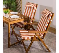 icon Outdoor High Back Seat Pad, Terracotta Deck Stripe, Set of 2, Garden Chair Seat Cushion with Fibre Fill Included, Water-Resistant, Cushions with ties for Chair, Garden, Patio Furniture
