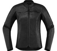 Icon Overlord Ladies Motorcycle Leather Jacket, black, size XS