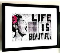 Icon Republic Banksy Luxury Framed Picture Print/Life is Beautiful/Graffiti Art/Billie Holiday