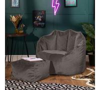 icon Sirena Scallop Chair Bean Bag And Footstool Charcoal Grey Velvet Bean Bags