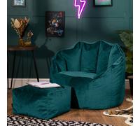 icon Sirena Scallop Chair Bean Bag & Footstool Pink Velvet Bean Bags in Teal ICON Teal