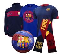 Icon Sports Officially Licensed FC Barcelona Ultimate Fan Pack, 5-Piece Soccer Set - Jacket, T-Shirts, Scarf & Soccer Ball
