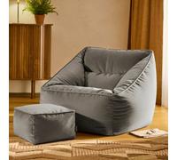 Icon Velvet Natalia Armchair And Amara Footstool Bean Bag, Charcoal Grey