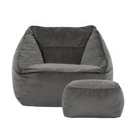 Icon Velvet Natalia Armchair And Amara Footstool Bean Bag, Charcoal Grey
