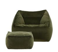 icon Velvet Natalia Bean Bag Armchair & Amara Footstool in Olive ICON Olive