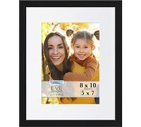 Icona Bay 10x8 Black Picture Frame w/Removable Mat to 7x5, Modern Double-Bevelled Frame, Tabletop or Wall Mount, Eve Collection