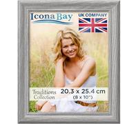 Icona Bay - 10x8 Picture Frame - Ash Grey - Rustic Wood Pattern - Lightly Distressed Frame for Table Top Display or Wall Mount - Traditions Collection