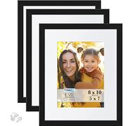 Icona Bay 10x8 Picture Frames w/Removable Mat to 7x5 (Black, 3 Pack), Modern Double-Bevelled Frame, Tabletop or Wall Mount, Eve Collection