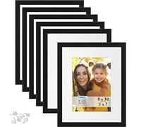 Icona Bay 10x8 Picture Frames w/Removable Mat to 7x5 (Black, 6 Pack), Modern Double-Bevelled Frame, Tabletop or Wall Mount, Eve Collection