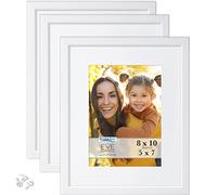 Icona Bay 10x8 Picture Frames w/Removable Mat to 7x5 (White, 3 Pack), Modern Double-Bevelled Frame, Tabletop or Wall Mount, Eve Collection