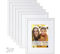 Icona Bay 10x8 Picture Frames w/Removable Mat to 7x5 (White, 6 Pack), Modern Double-Bevelled Frame, Tabletop or Wall Mount, Eve Collection
