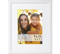 Icona Bay 10x8 White Picture Frame w/Removable Mat to 7x5, Modern Double-Bevelled Frame, Tabletop or Wall Mount, Eve Collection