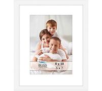 Icona Bay - 10x8 White Picture Frame with Removable Mat for 7x5 Photo - Modern Style Engineered Wood Frame - Table Top or Wall Mount - Bliss Collection