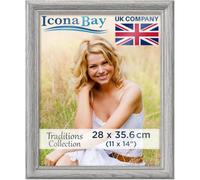 Icona Bay - 14x11 Picture Frame - Ash Grey - Rustic Wood Pattern - Lightly Distressed Frame for Table Top Display or Wall Mount - Traditions Collection