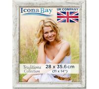 Icona Bay - 14x11 Picture Frame - White Driftwood - Rustic Wood Pattern - Lightly Distressed Frame for Table Top Display or Wall Mount - Traditions Collection