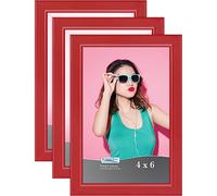 Icona Bay 4x6 Picture Frames (Red, 3 Pack), Colored Solid Wood Scandinavian Style Frames for Photo, Pizzazz Collection