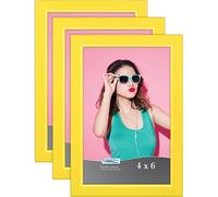 Icona Bay 4x6 Picture Frames (Yellow, 3 Pack), Colored Solid Wood Scandinavian Style Frames for Photo, Pizzazz Collection