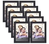 Icona Bay 5x7 Picture Frame Set (Black, 10 Pack), Simple Modern Design, Table Top Kickstand and Wall Hanging Hooks Included, Impresia Collection