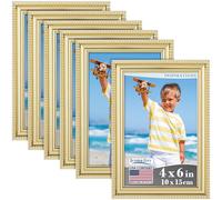 Icona Bay - 6x4 inch Picture Frames - Gold, 6 Pack - Beautifully Detailed Moulding - Contemporary Picture Frame Set - Wall Mount or Table Top - Inspirations Collection