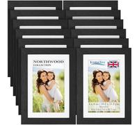 Icona Bay - 6x4 Photo Frames with Removable Mat for 5x3 Pictures - Black Balsam, 12 Bulk Pack - Modern Wood Grain Style Multipack Picture Frames - Tabletop/Wall Mount - Northwood Collection