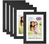 Icona Bay - 6x4 Photo Frames with Removable Mat for 5x3 Pictures - Black Balsam, 5 Pack - Modern Wood Grain Style with Shatterproof Cover Sheet - Tabletop/Wall Mount - Northwood Collection