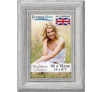 Icona Bay - 6x4 Picture Frame - Ash Grey - Rustic Wood Pattern - Lightly Distressed Frame for Table Top Display or Wall Mount - Traditions Collection