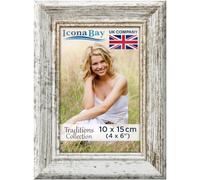 Icona Bay - 6x4 Picture Frame - White Driftwood - Rustic Wood Pattern - Lightly Distressed Frame for Table Top Display or Wall Mount - Traditions Collection
