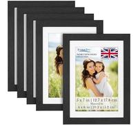 Icona Bay - 7x5 Photo Frames with Removable Mat for 6x4 Pictures - Black Balsam, 5 Pack - Modern Wood Grain Style with Shatterproof Cover Sheet - Tabletop/Wall-Mount - Northwood Collection