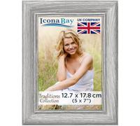 Icona Bay - 7x5 Picture Frame - Ash Grey - Rustic Wood Pattern - Lightly Distressed Frame for Table Top Display or Wall Mount - Traditions Collection