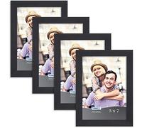 Icona Bay 7x5 Picture Frame Set (Black, 4 Pack), Simple Modern Design, Table Top Kickstand and Wall Hanging Hooks Included, Impresia Collection