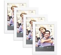 Icona Bay 7x5 Picture Frame Set (White, 4 Pack), Simple Modern Design, Table Top Kickstand and Wall Hanging Hooks Included, Impresia Collection
