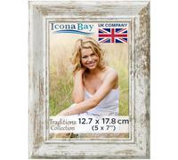 Icona Bay - 7x5 Picture Frame - White Driftwood - Rustic Wood Pattern - Lightly Distressed Frame for Table Top Display or Wall Mount - Traditions Collection