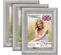 Icona Bay - 7x5 Picture Frames - Ash Grey, 3 Pack - Rustic Wood Pattern - Lightly Distressed Frames for Table Top Display or Wall Mount - Traditions Collection
